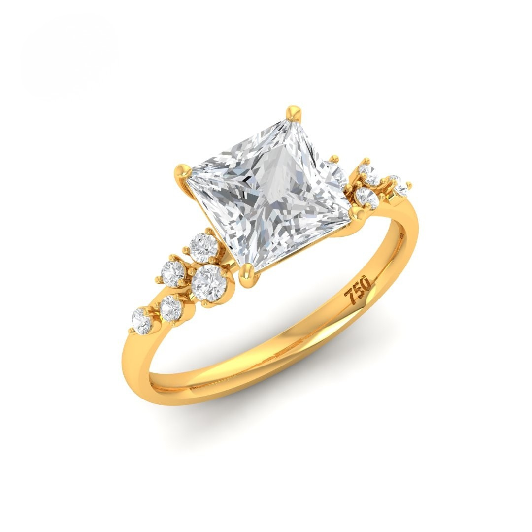 Lina Princess Cut Diamond Engagement Ring With Diamond Accent Band