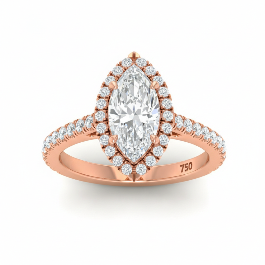 Belle Marquise Cut Diamond Engagement Ring with Diamond Halo & Diamond Band