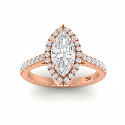 Load image 1 in gallery view. Belle Marquise Cut Diamond Engagement Ring with Diamond Halo & Diamond Band