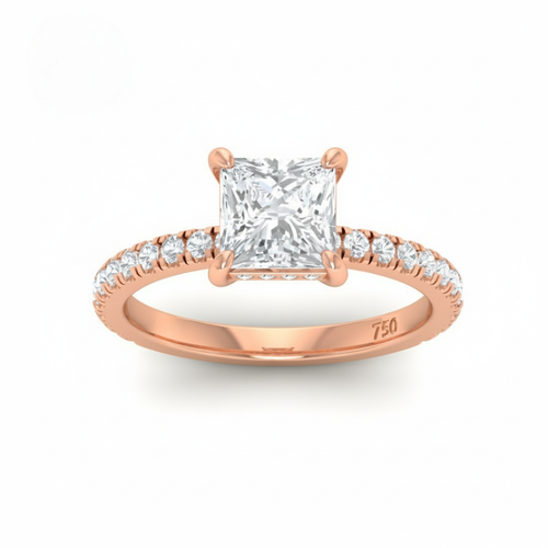 Load image 1 in gallery view. Lila Princess Cut Diamond Engagement Ring with Diamond Hidden Halo and Diamond Band