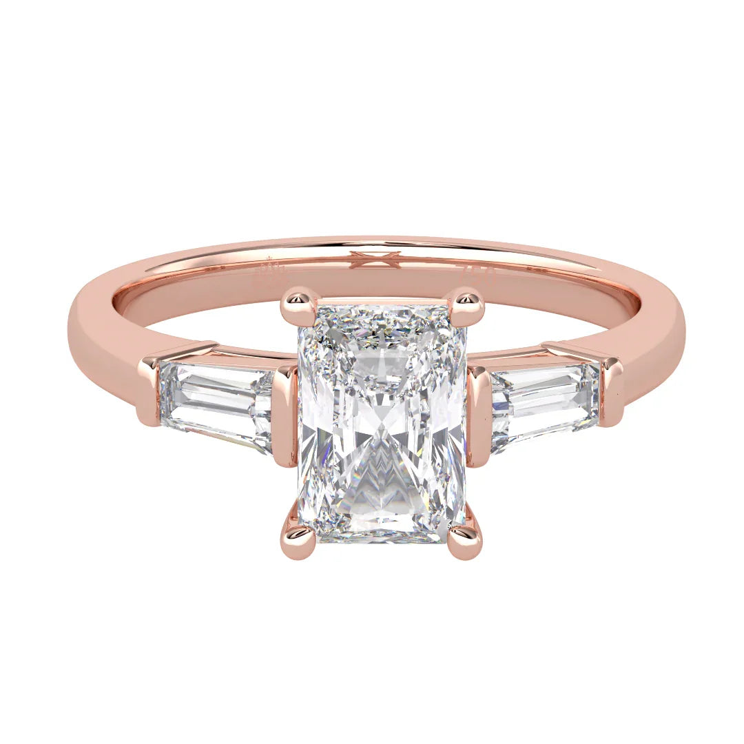 Aurora Radiant Diamond Ring with Tapered Baguette Accents