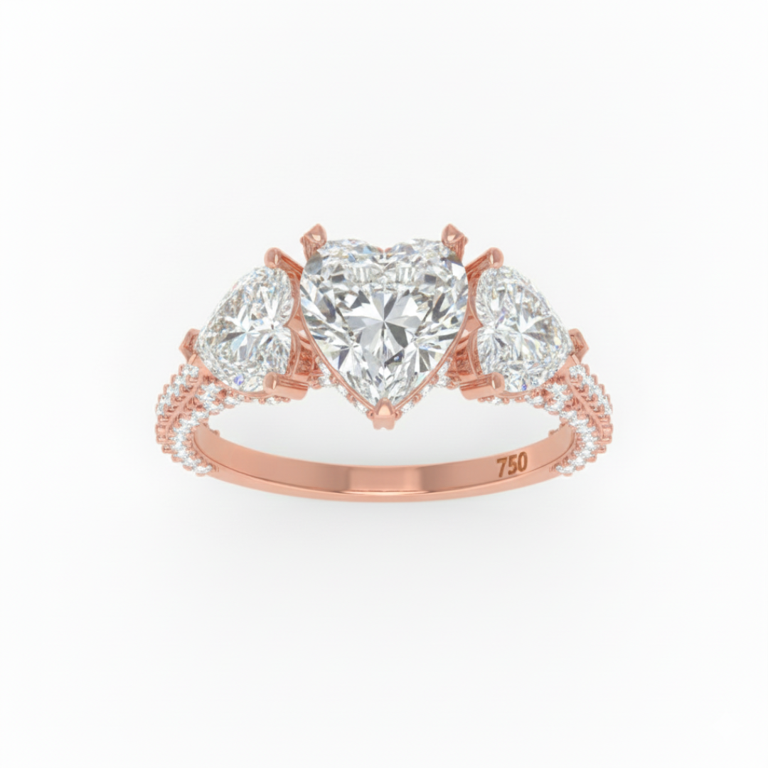 Vidhi Heart Cut Diamond Engagement Ring with Heart Cut Side Diamonds and 3D Diamond Band