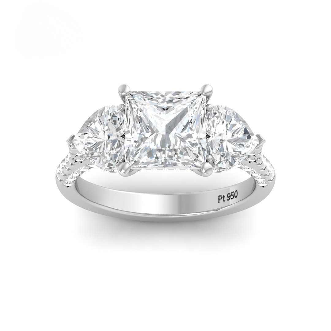 Vidhi Princess Cut Diamond Engagement Ring with Heart Cut Side Diamonds and 3D Diamond Band