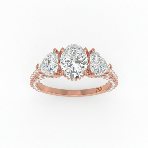 Load image 1 in gallery view. Vidhi Oval Cut Diamond Engagement Ring with Heart Cut Side Diamonds and 3D Diamond Band
