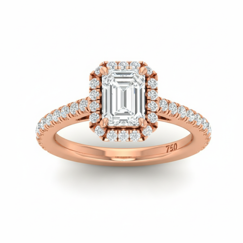 Load image 1 in gallery view. Belle Emerald Cut Diamond Engagement Ring with Diamond Halo & Diamond Band