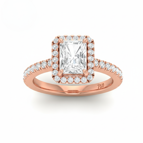 Load image 1 in gallery view. Belle Radiant Cut Diamond Engagement Ring with Diamond Halo & Diamond Band