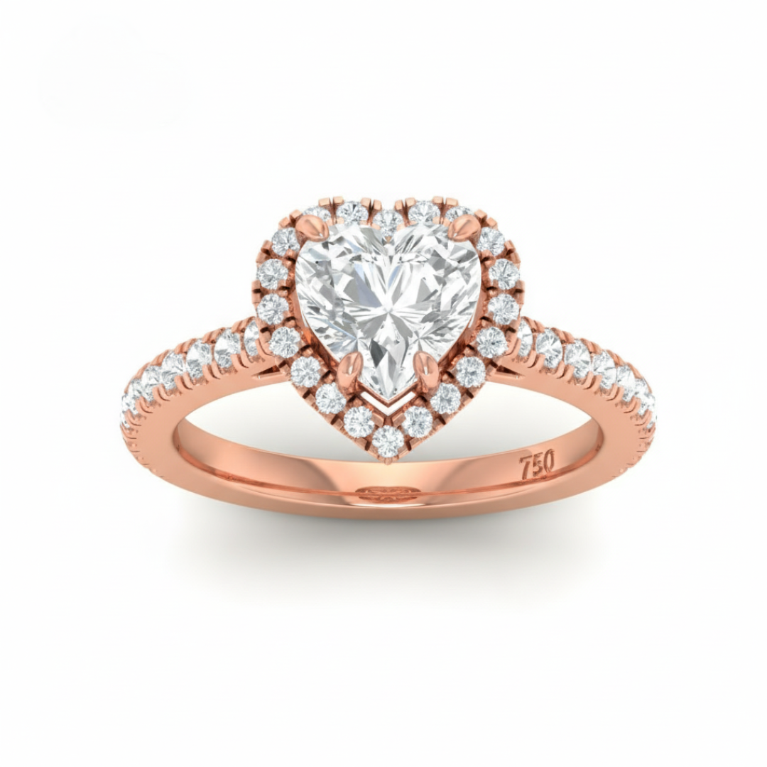 Belle Heart Cut Diamond Engagement Ring with Diamond Halo & Diamond Band