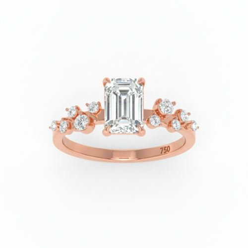 Load image 1 in gallery view. Lina Emerald Cut Diamond Engagement Ring With Diamond Accent Band