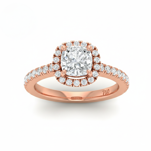 Load image 1 in gallery view. Belle Cushion Cut Diamond Engagement Ring with Diamond Halo & Diamond Band