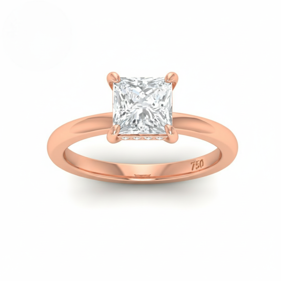 Kiara Princess Cut Diamond With Hidden Halo Engagement Ring