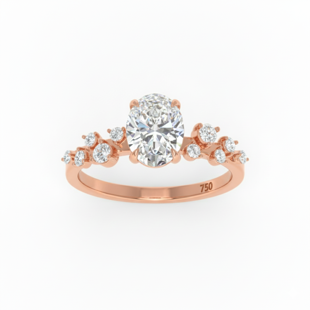Lina Oval Cut Diamond Engagement Ring With Diamond Accent Band