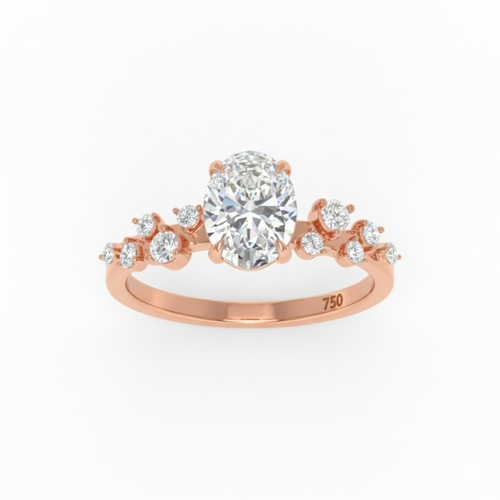 Load image 1 in gallery view. Lina Oval Cut Diamond Engagement Ring With Diamond Accent Band