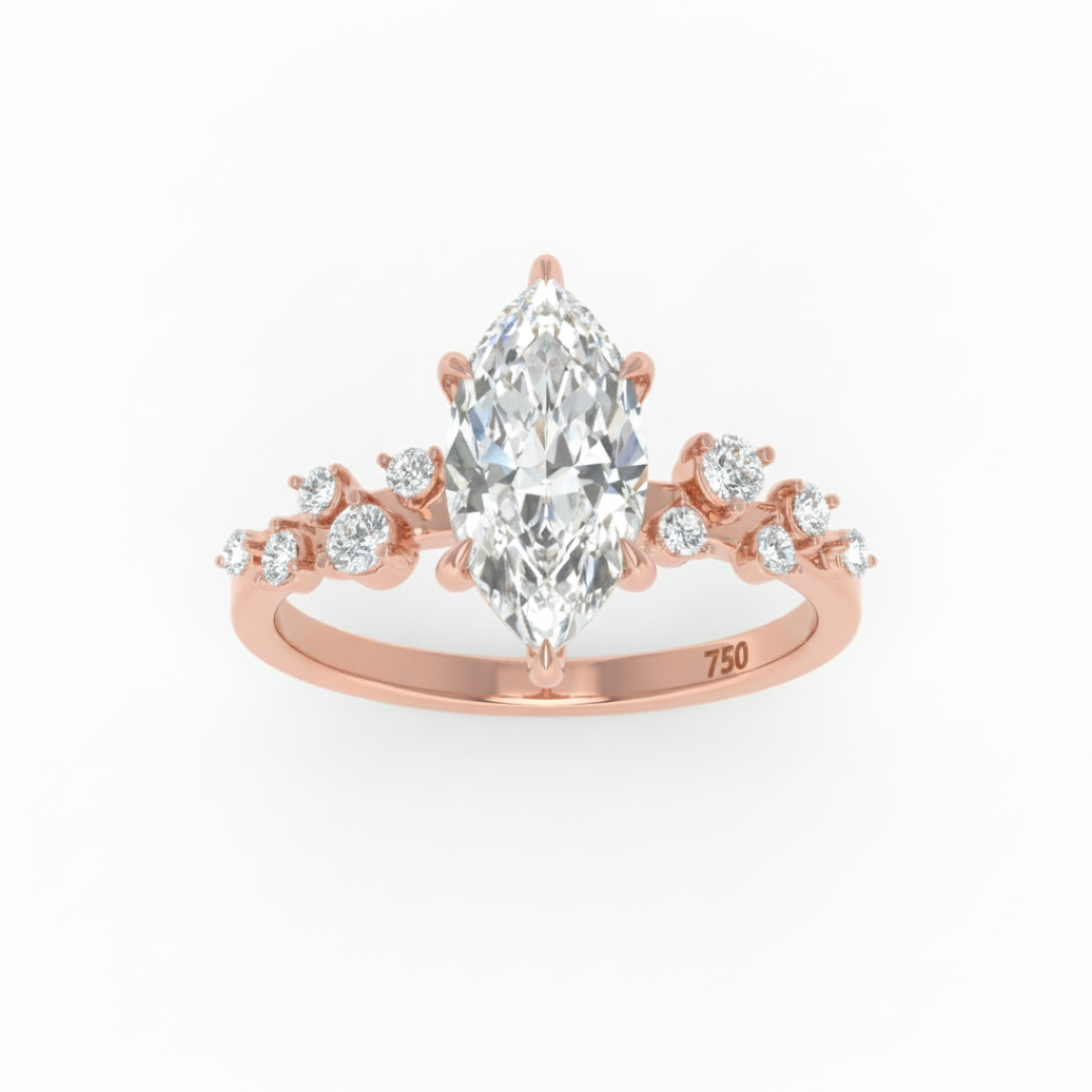 Lina Marquise Cut Diamond Engagement Ring With Diamond Accent Band