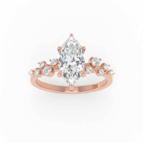 Load image 1 in gallery view. Lina Marquise Cut Diamond Engagement Ring With Diamond Accent Band