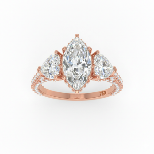 Load image 1 in gallery view. Vidhi Marquise Cut Diamond Engagement Ring with Heart Cut Side Diamonds and 3D Diamond Band