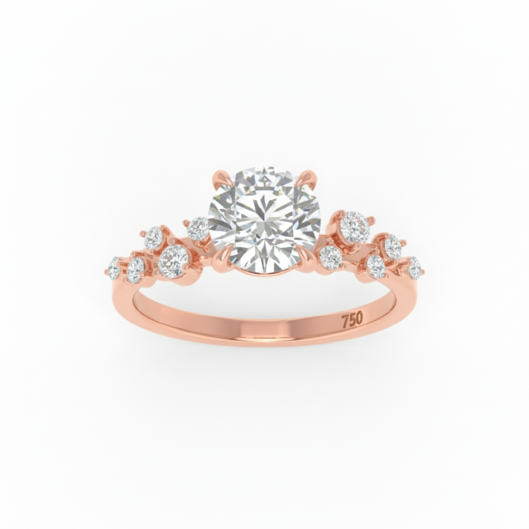 Lina Round Cut Diamond Engagement Ring With Diamond Accent Band