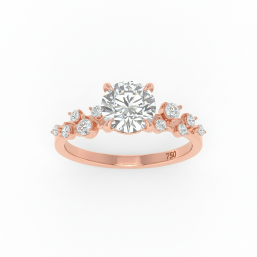 Load image 1 in gallery view. Lina Round Cut Diamond Engagement Ring With Diamond Accent Band