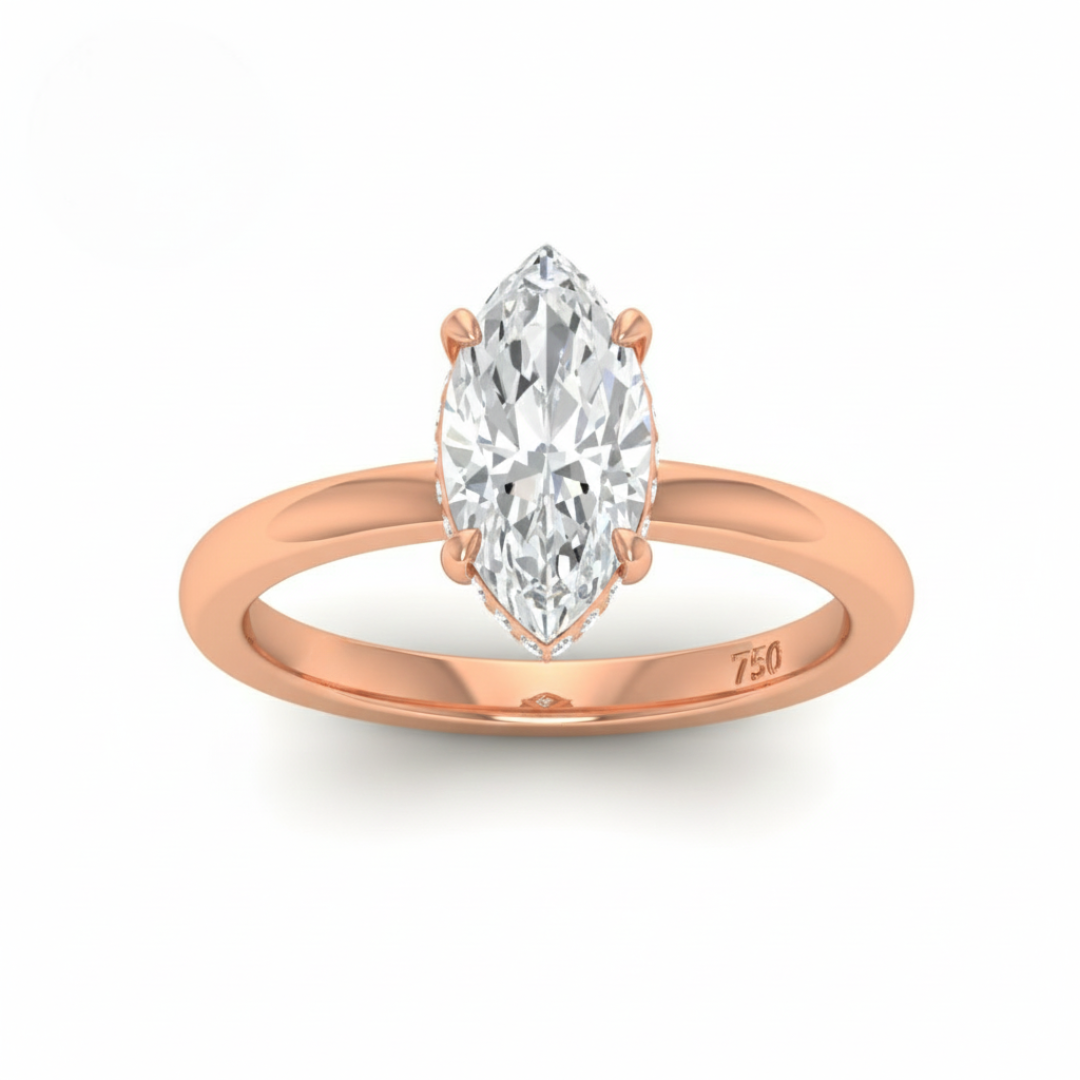 Kiara Marquise Cut Diamond With Hidden Halo Engagement Ring