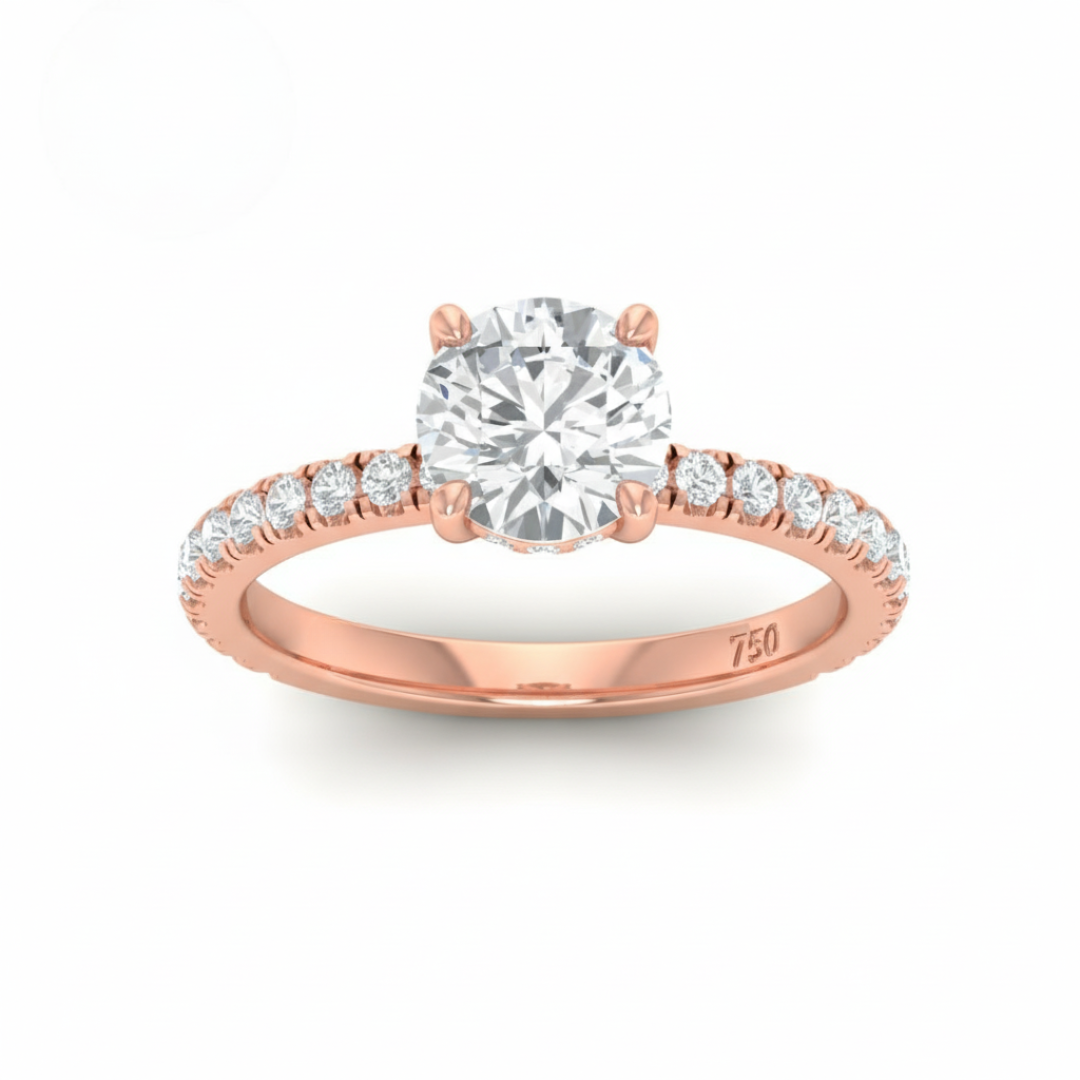 Lila Round Cut Diamond Engagement Ring with Diamond Hidden Halo and Diamond Band
