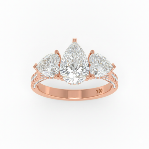 Load image 1 in gallery view. Vidhi Pear Cut Diamond Engagement Ring with Heart Cut Side Diamonds and 3D Diamond Band