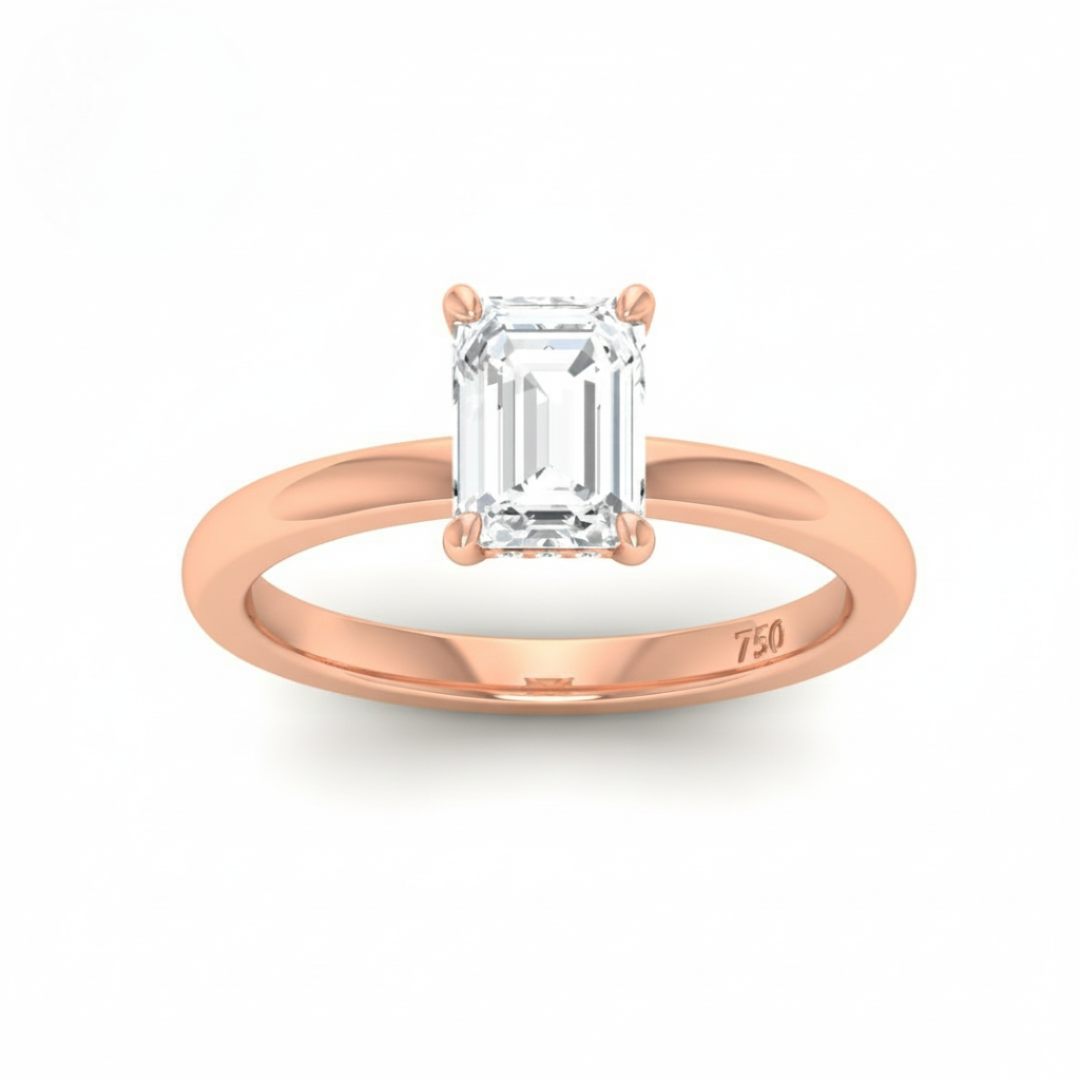 Kiara Emerald Cut Diamond With Hidden Halo Engagement Ring