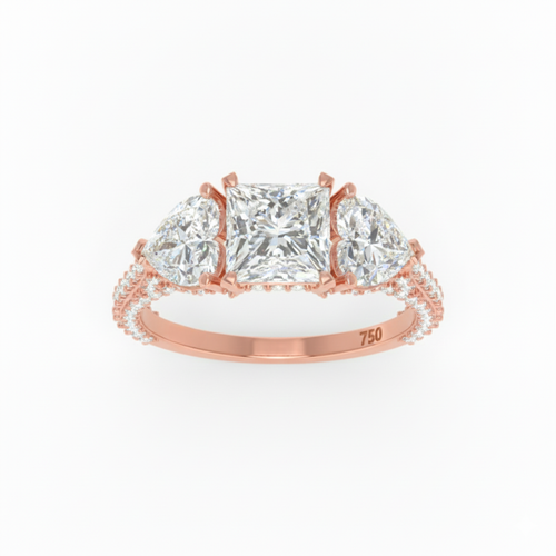 Load image 1 in gallery view. Vidhi Princess Cut Diamond Engagement Ring with Heart Cut Side Diamonds and 3D Diamond Band