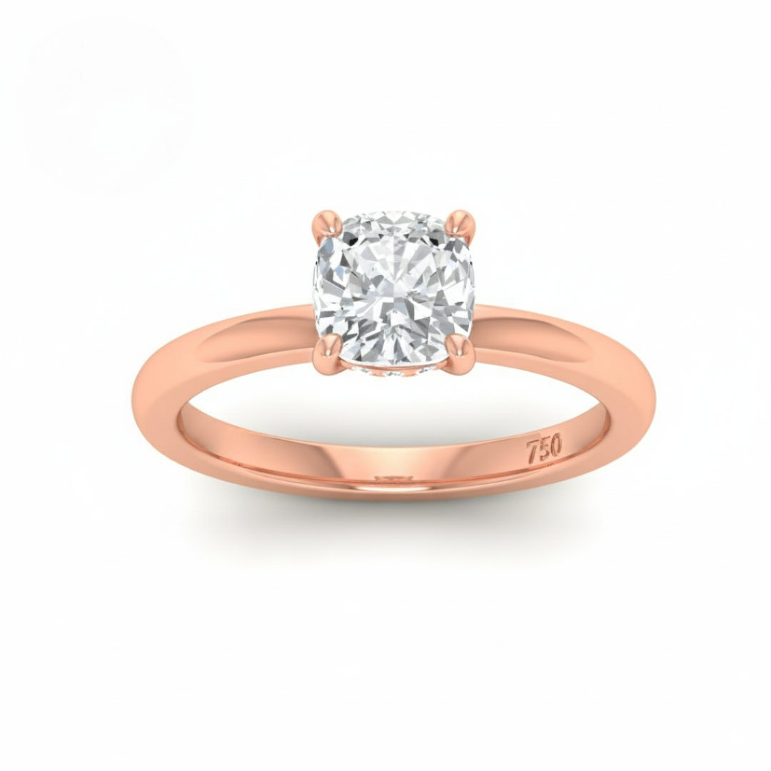 Kiara Cushion Cut Diamond With Hidden Halo Engagement Ring