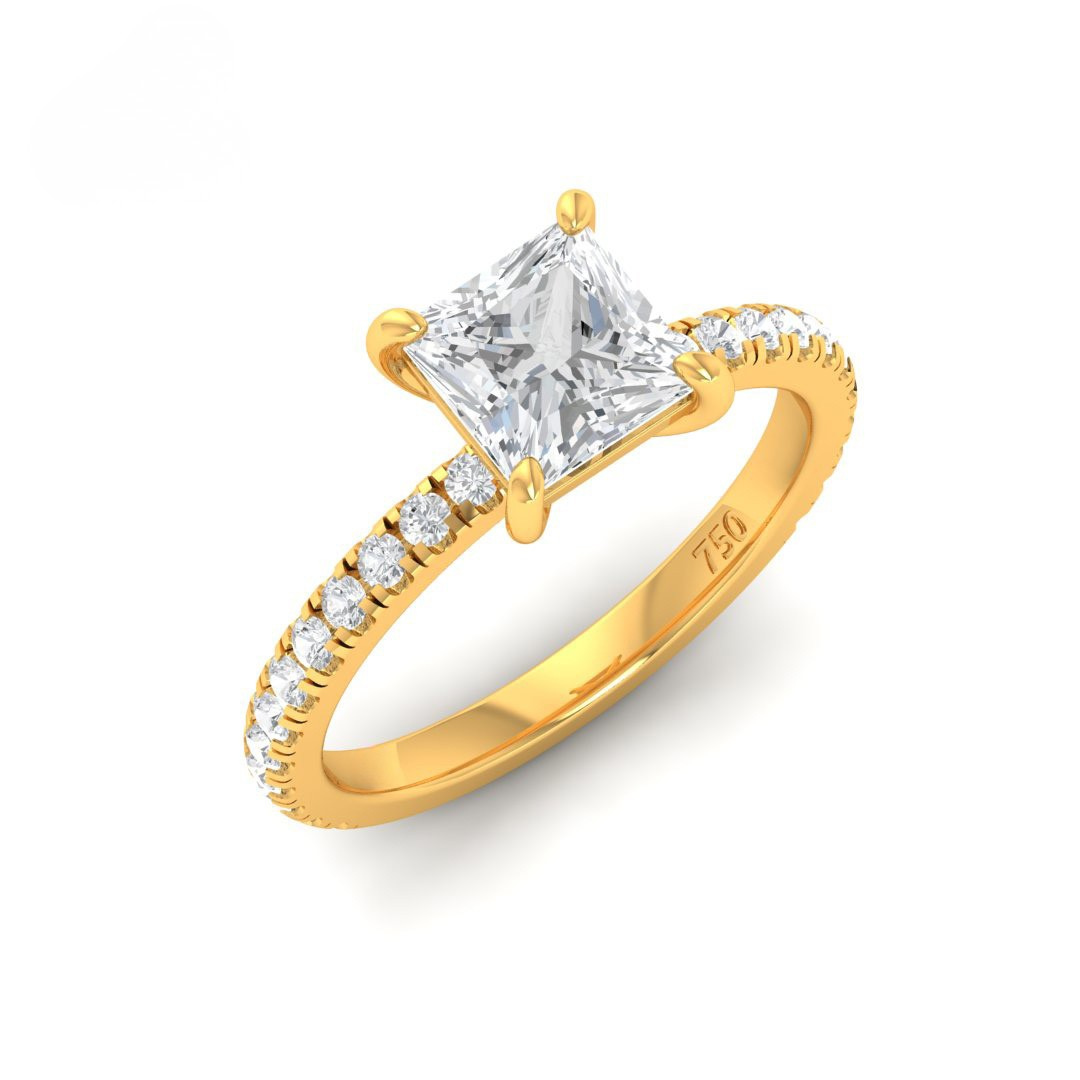 Athena Princess With Diamond Band Engagement Ring