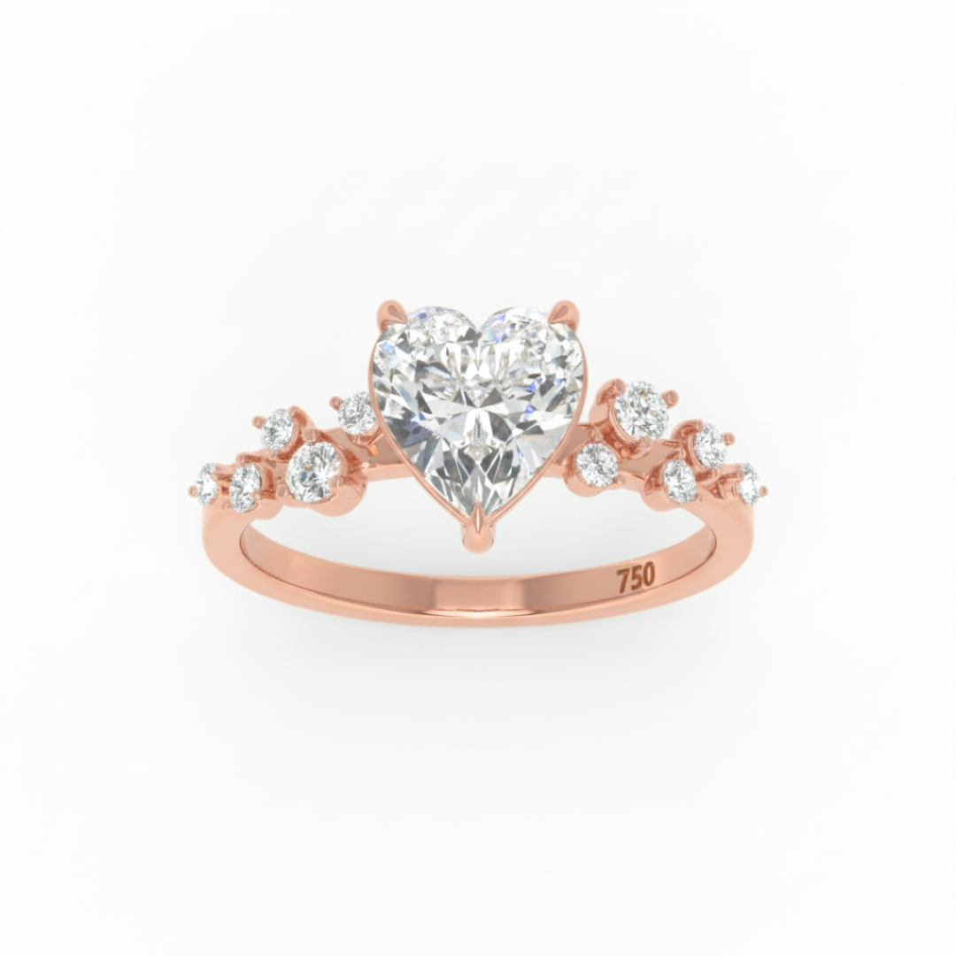 Lina Heart Cut Diamond Engagement Ring With Diamond Accent Band
