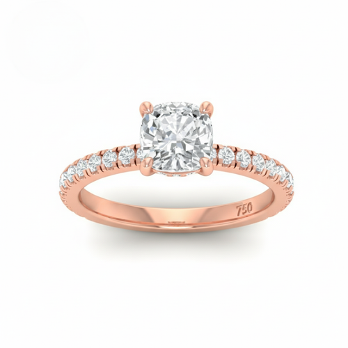 Load image 1 in gallery view. Lila Cushion Cut Diamond Engagement Ring with Diamond Hidden Halo and Diamond Band