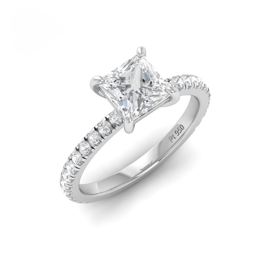 Athena Princess With Diamond Band Engagement Ring