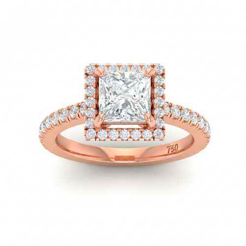 Load image 1 in gallery view. Belle Princess Cut Diamond Engagement Ring with Diamond Halo & Diamond Band