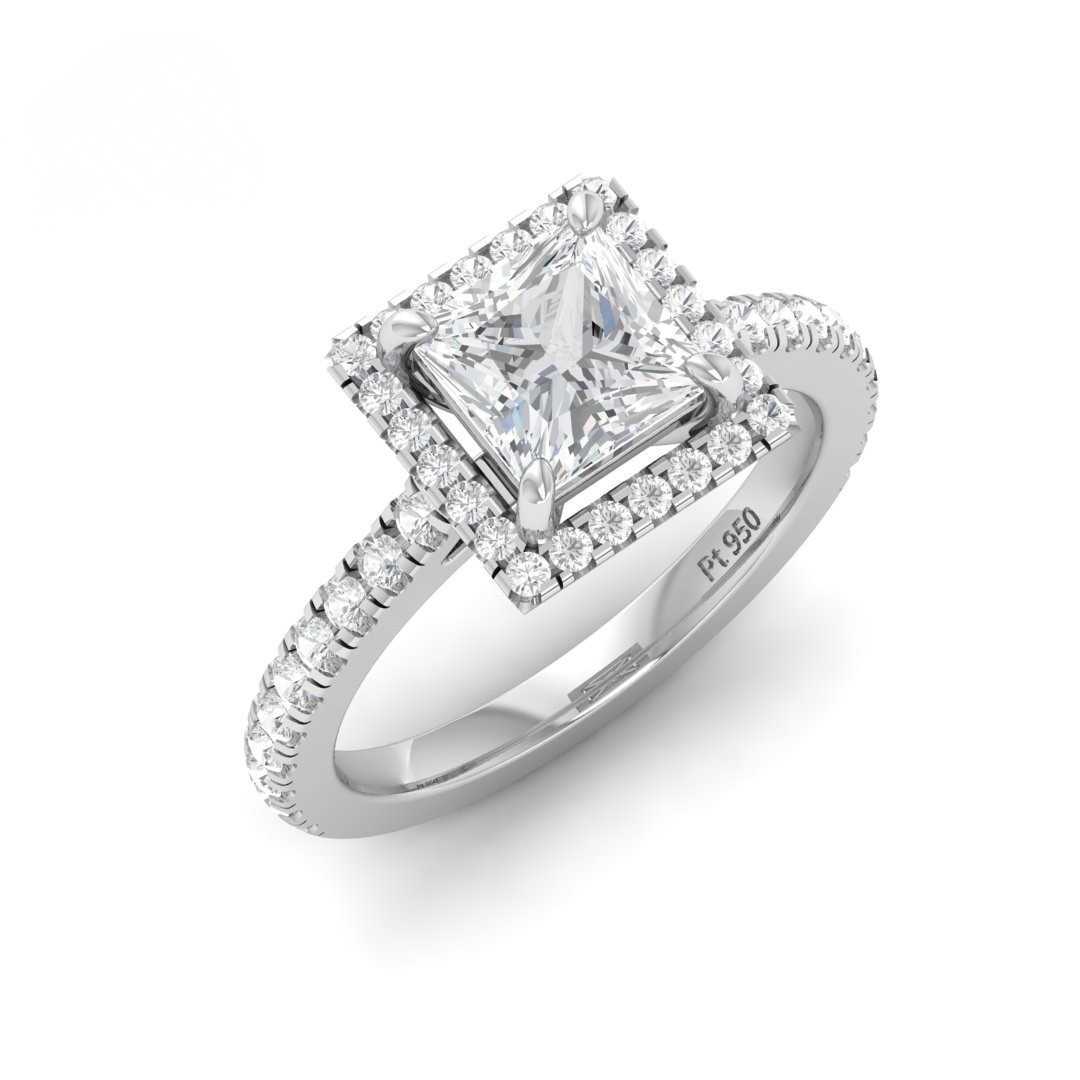 Belle Princess Cut Diamond Engagement Ring with Diamond Halo & Diamond Band