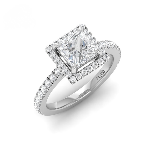 Load image 1 in gallery view. Belle Princess Cut Diamond Engagement Ring with Diamond Halo & Diamond Band