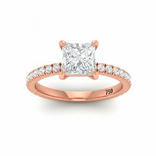 Load image 1 in gallery view. Athena Princess With Diamond Band Engagement Ring