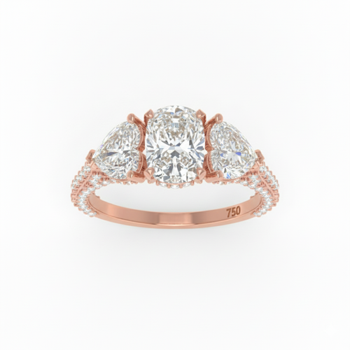 Load image 1 in gallery view. Vidhi Cushion Cut Diamond Engagement Ring with Heart Cut Side Diamonds and 3D Diamond Band