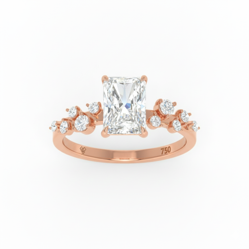 Load image 1 in gallery view. Lina Radiant Cut Diamond Engagement Ring With Diamond Accent Band