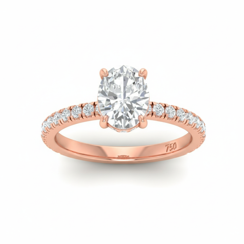 Load image 1 in gallery view. Lila Oval Cut Diamond Engagement Ring with Diamond Hidden Halo and Diamond Band