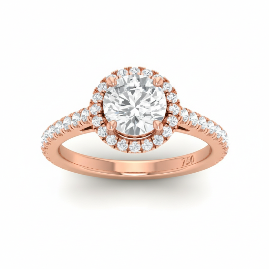 Belle Round Cut Diamond Engagement Ring with Diamond Halo & Diamond Band