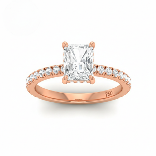 Load image 1 in gallery view. Lila Radiant Cut Diamond Engagement Ring with Diamond Hidden Halo and Diamond Band