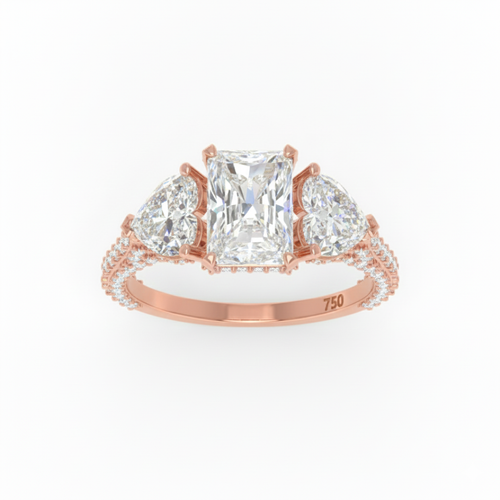 Load image 1 in gallery view. Vidhi Radiant Cut Diamond Engagement Ring with Heart Cut Side Diamonds and 3D Diamond Band