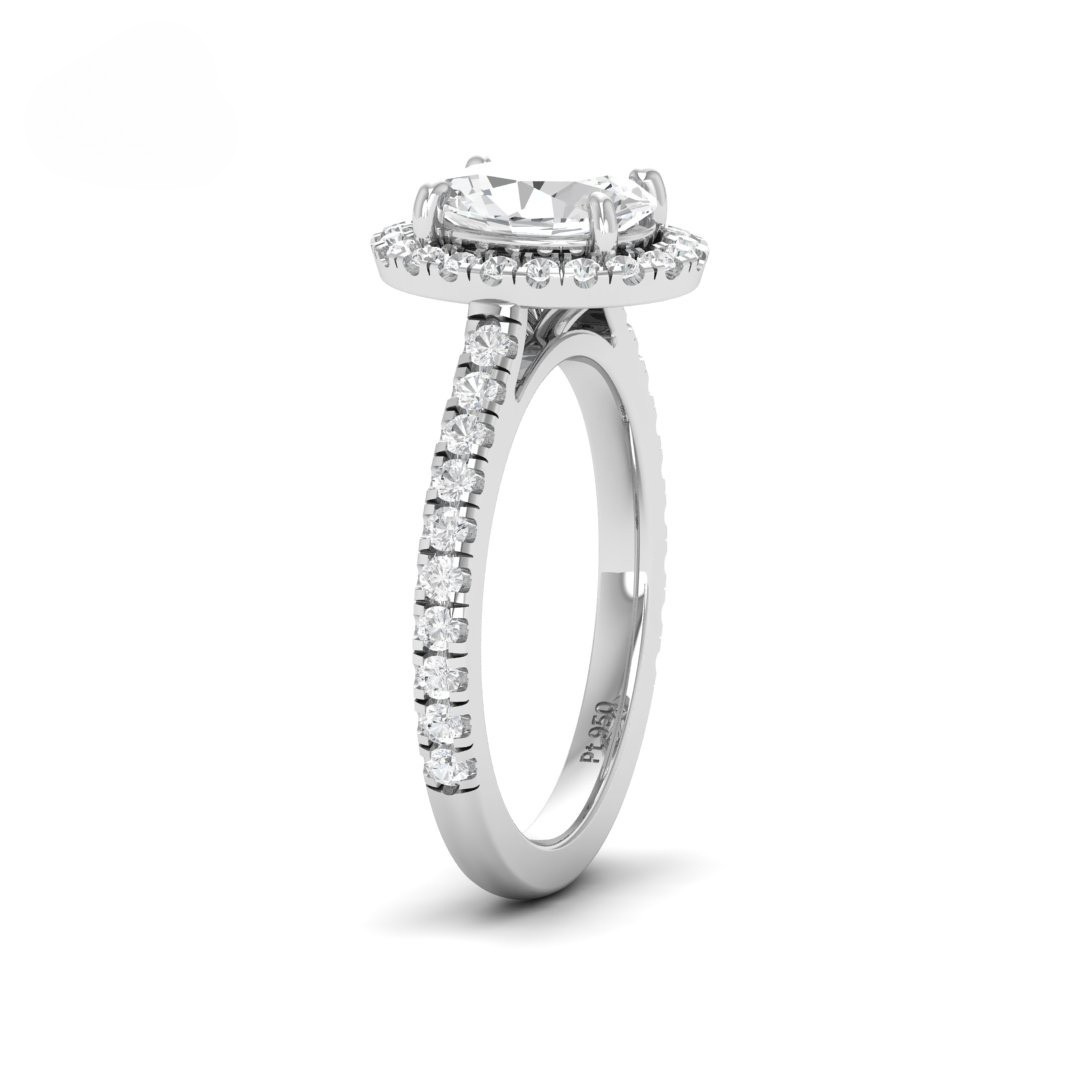 Belle Oval Cut Diamond Engagement Ring with Diamond Halo & Diamond Band