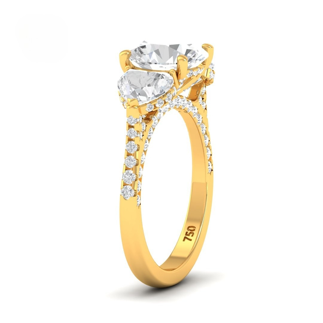 Vidhi Round Cut Diamond Engagement Ring with Heart Cut Side Diamonds and 3D Diamond Band