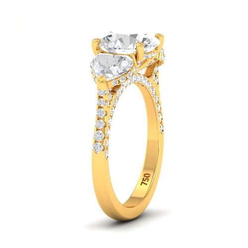 Load image 1 in gallery view. Vidhi Round Cut Diamond Engagement Ring with Heart Cut Side Diamonds and 3D Diamond Band