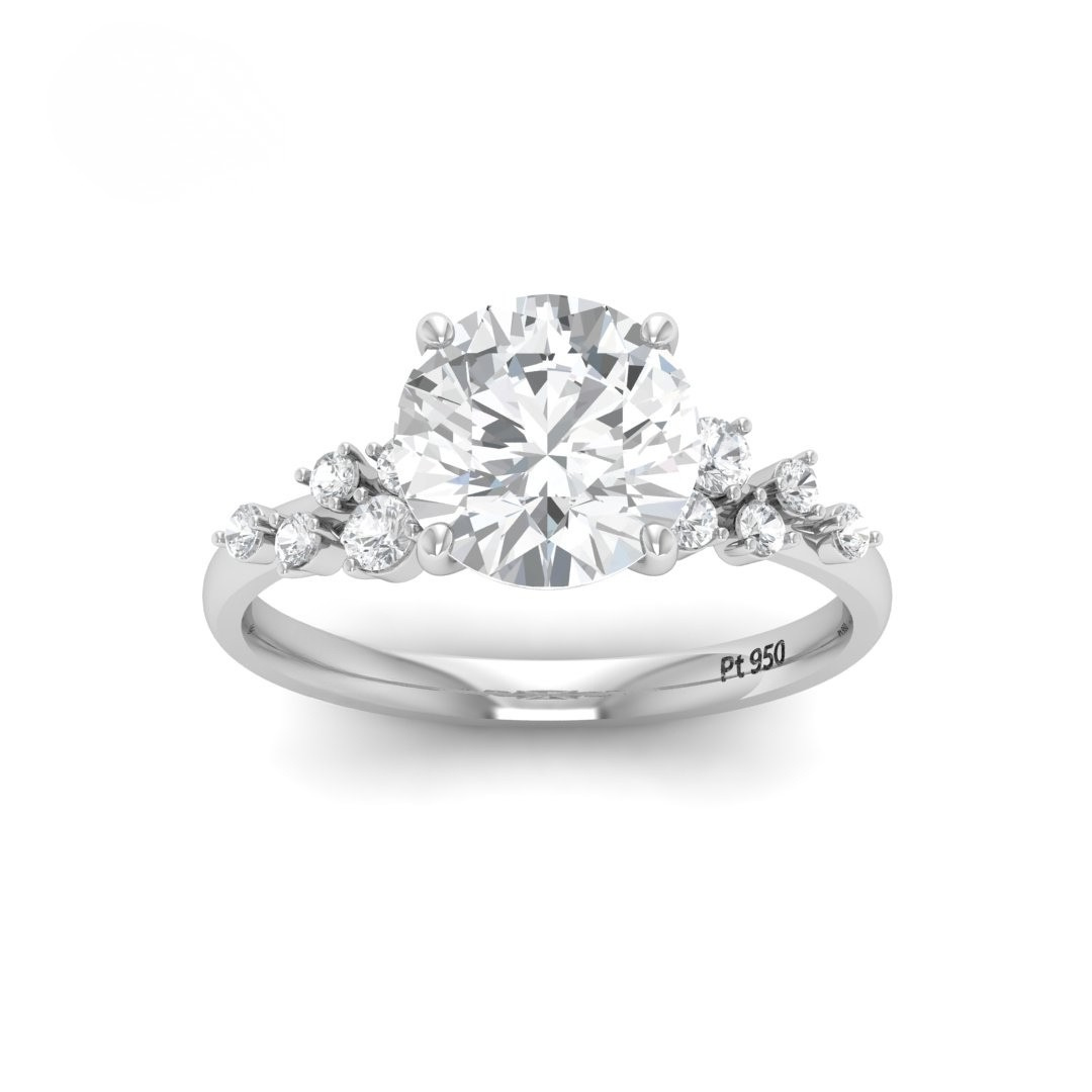 Lina Round Cut Diamond Engagement Ring With Diamond Accent Band