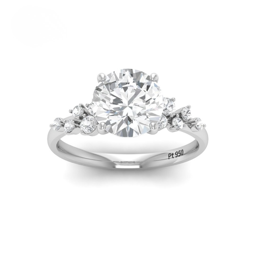Load image 1 in gallery view. Lina Round Cut Diamond Engagement Ring With Diamond Accent Band
