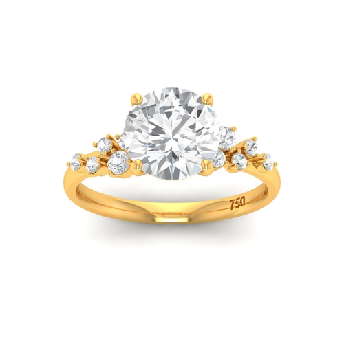 Load image 1 in gallery view. Lina Round Cut Diamond Engagement Ring With Diamond Accent Band