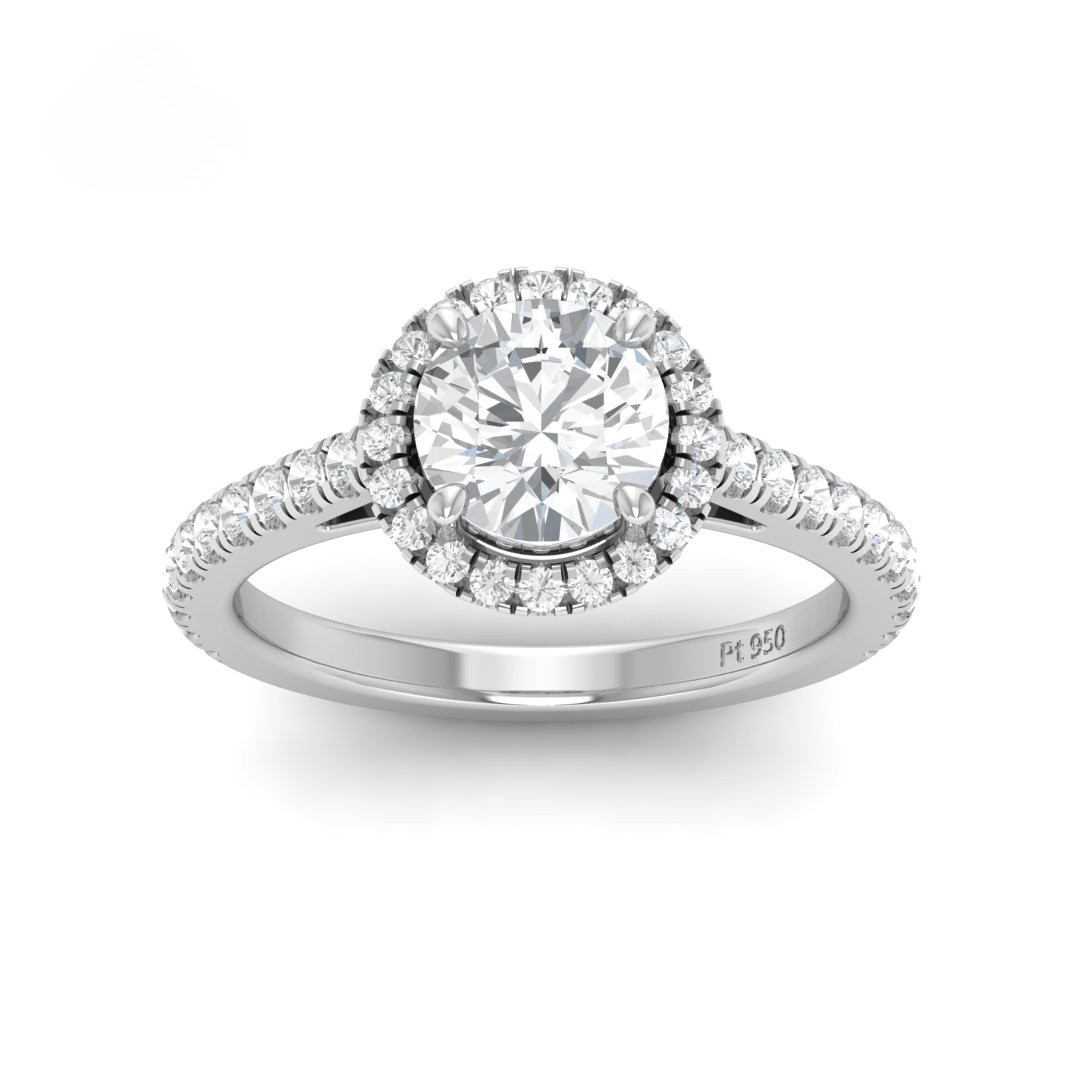 Belle Round Cut Diamond Engagement Ring with Diamond Halo & Diamond Band