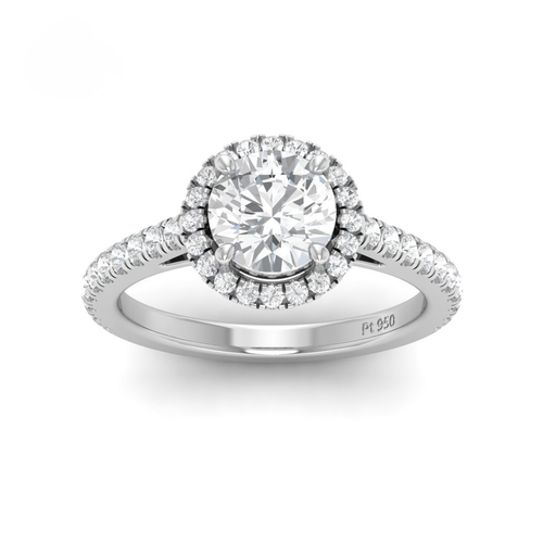 Load image 1 in gallery view. Belle Round Cut Diamond Engagement Ring with Diamond Halo & Diamond Band