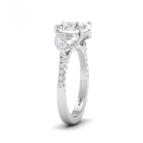 Load image 1 in gallery view. Vidhi Round Cut Diamond Engagement Ring with Heart Cut Side Diamonds and 3D Diamond Band